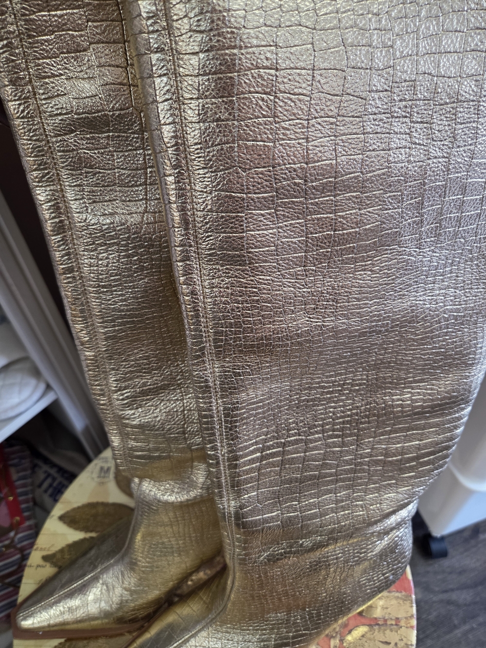 Camila Coelho Metallic Gold Knee-High Heeled Boots - Picture 5 of 6